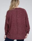 Brushed Melange Drop Shoulder Sweater, Various Colors, Zenana (Plus only)