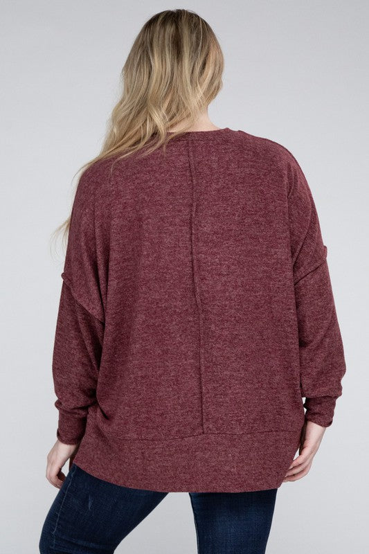 Brushed Melange Drop Shoulder Sweater, Various Colors, Zenana (Plus only)