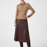 Current Air - Ribbed Knit Faux Leather Polo Top