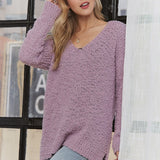 ADORA Oversized High-Low Side Slit V-Neck Sweater
