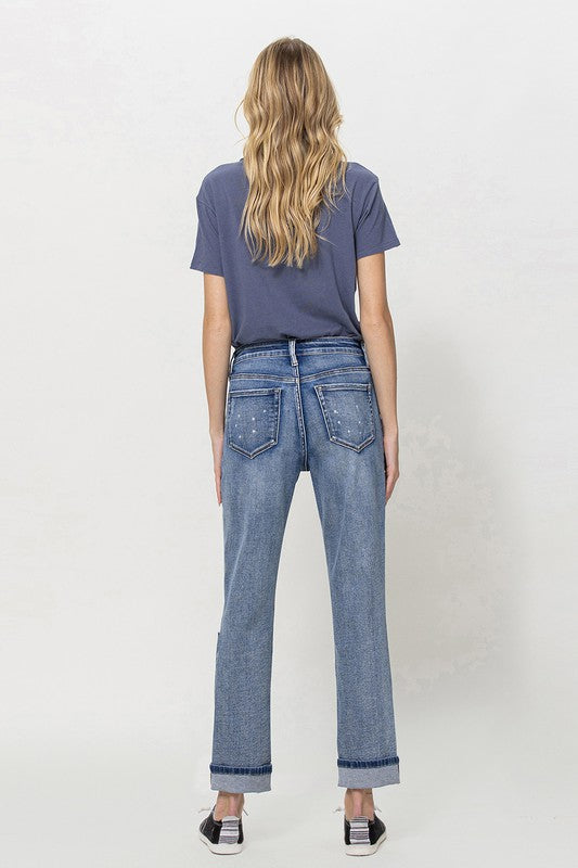 STRETCH BOYFRIEND JEANS W PAINT SPATTER DETAIL, Flying Monkey