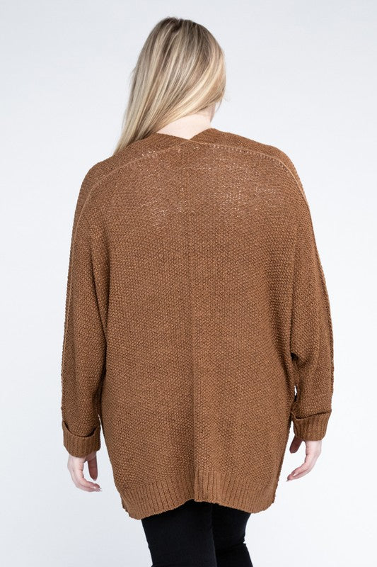 Ribbed Knit Open Front Cardigan (Various Colors), eesome (Plus Only)