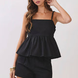 TCEC-Beaded Strap Peplum Sleeveless Top
