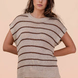 VERY J -Striped Knit Sweater Vest Top