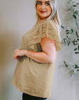 Plus Size Eyelet Round Neck Short Sleeve Blouse