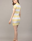 FATE - STRIPE POLO COLLAR SHORT SLV SWEATER DRESS