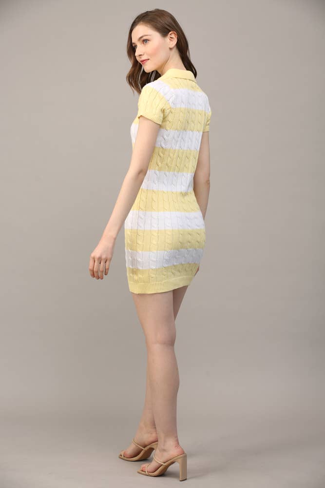 FATE - STRIPE POLO COLLAR SHORT SLV SWEATER DRESS