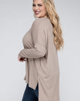 V-Neck Side Slit Hi-Low Hem Top, Various Colors, Zenana (Plus Only)