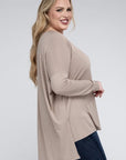 V-Neck Side Slit Hi-Low Hem Top, Various Colors, Zenana (Plus Only)