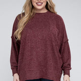 Brushed Melange Drop Shoulder Sweater, Various Colors, Zenana (Plus only)