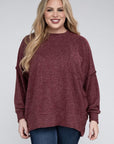 Brushed Melange Drop Shoulder Sweater, Various Colors, Zenana (Plus only)