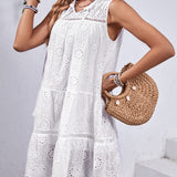 Eyelet Tie Neck Sleeveless Mini Dress (online only)