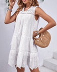 Eyelet Tie Neck Sleeveless Mini Dress (online only)