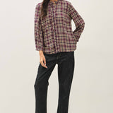 Be Cool - FLANNEL PLAID RUFFLE NECK BUTTON DOWN SHIRT