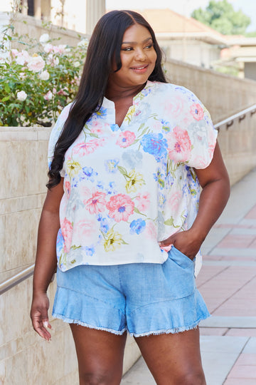 White Birch Short Sleeve Floral Print Top, Plus Size (online only)