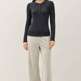 Be Cool - Modal Classic Ribbed Longsleeve Henley Basic Top