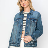 RISEN Plus Size Distressed Button Up Jacket