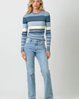 Mystree Color Block Striped Sweater Top