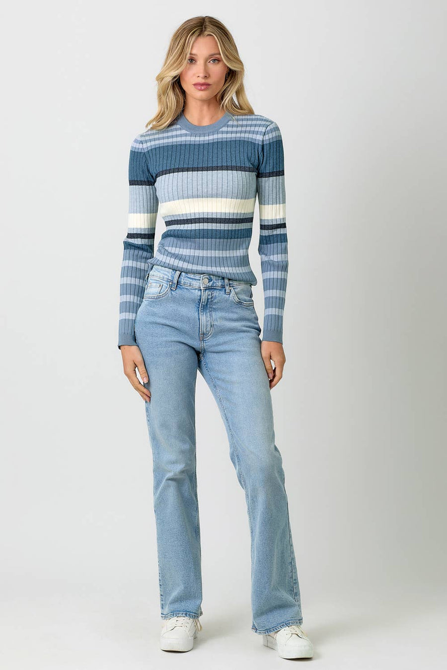 Mystree Color Block Striped Sweater Top