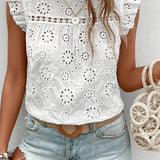 Eyelet Round Neck Cap Sleeve Blouse (online only)