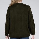 Oversized Raw Seam Melange Sweater, Zenana (Plus size only)