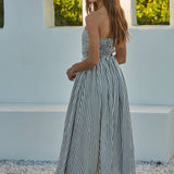 By Together - Striped Tube Strapless Flare Maxi Dress