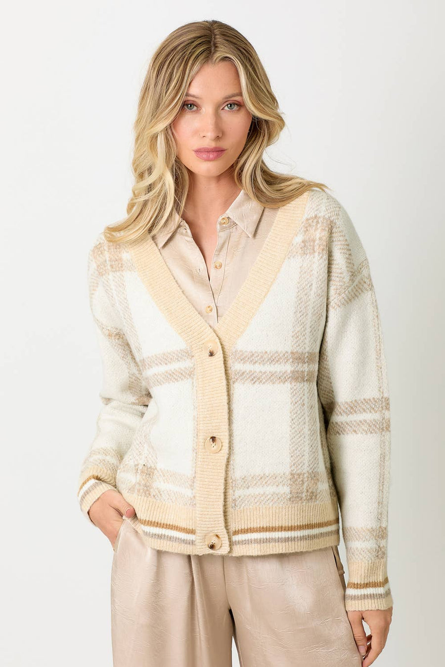 Mystree Plaid Sweater Cardigan