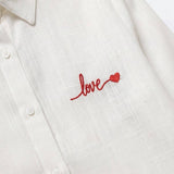 Q2 White Button-Up Shirt with Red Love Embroidery