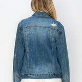 RISEN Plus Size Distressed Button Up Jacket