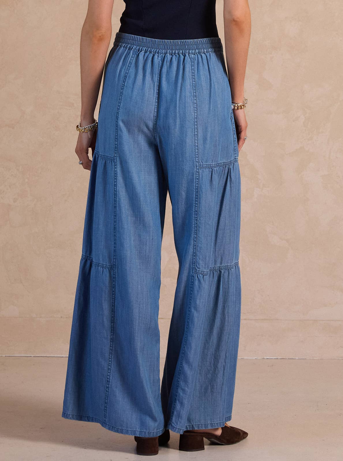 *Pre Order* Current Air - Chambray tiered wide leg pants