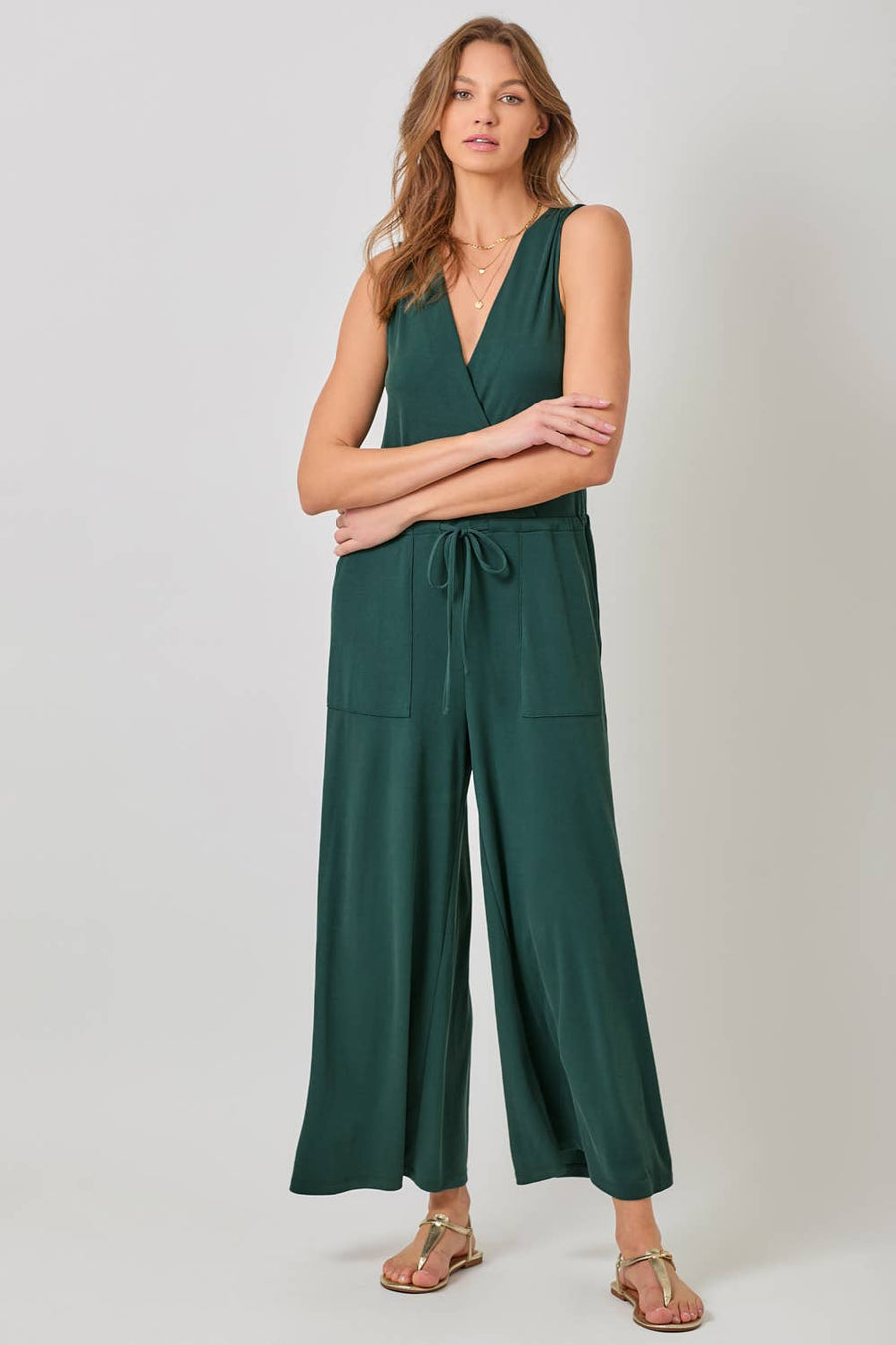 Mystree - Modal Ribbed Surplice Neck Jumpsuit