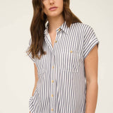 Blu Pepper - STRIPE COLLARED SHORT SLEEVE BUTTON DOWN TOP
