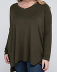 V-Neck Side Slit Hi-Low Hem Top, Various Colors, Zenana (Plus Only)