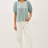 Be Cool - LINEN BLENDED RUFFLE TRIM FRONT TIE BLOUSE