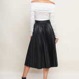 Faux Leather Pleated Skirt, FLYING TOMATO