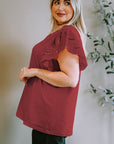 Plus Size Eyelet Round Neck Short Sleeve Blouse