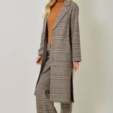 Mystree Houndstooth Plaid Long Coat