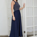 Moon River - STRIPE TANK SLEEVELESS MIXED MEDIA MIDI DRESS