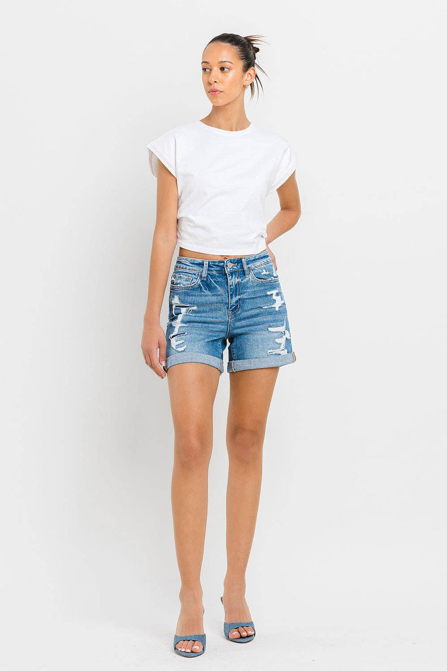 VERVET by FLYING MONKEY - HIGH RISE DOUBLE CUFF SHORTS