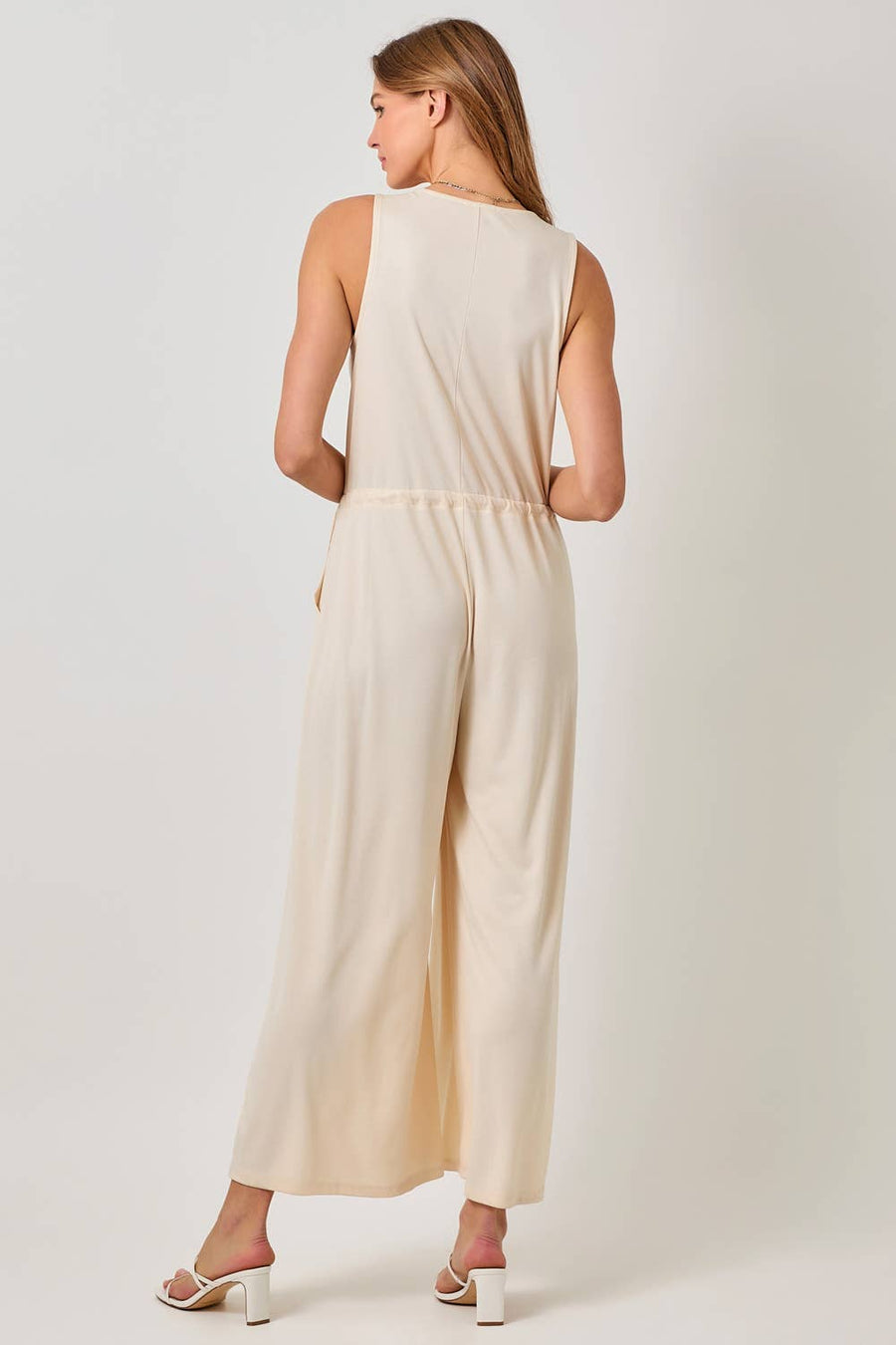 Mystree - Modal Ribbed Surplice Neck Jumpsuit