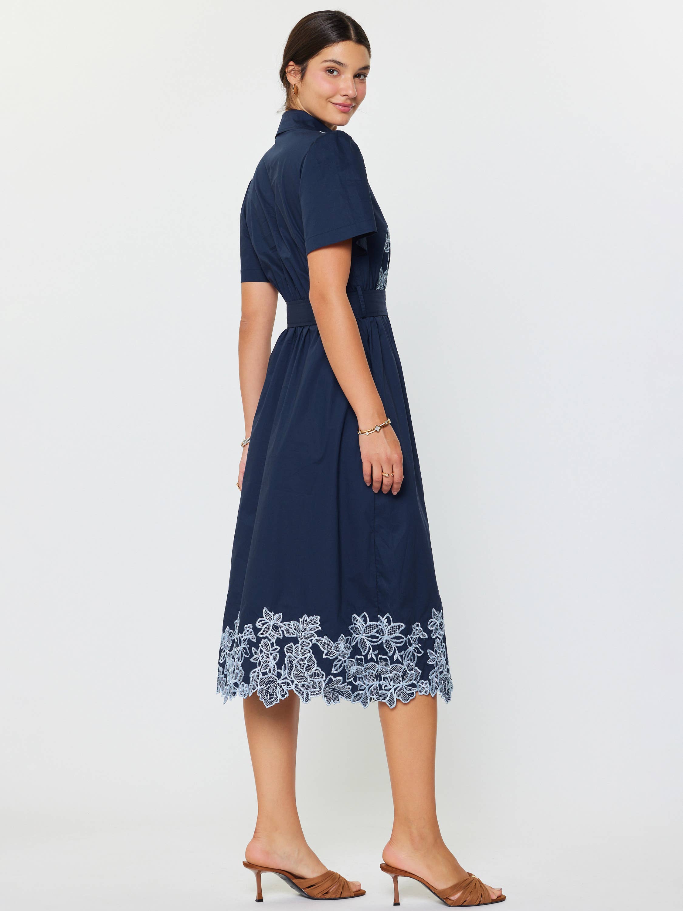Current Air - Embroidered Button Down Midi Dress