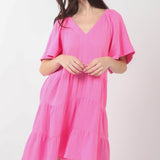 VERY J Texture V-Neck Ruffled Tiered Dress