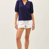 Be Cool - LINEN BLENDED RUFFLE TRIM FRONT TIE BLOUSE
