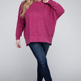 Brushed Melange Drop Shoulder Sweater, Various Colors, Zenana (Plus only)