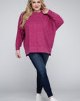 Brushed Melange Drop Shoulder Sweater, Various Colors, Zenana (Plus only)