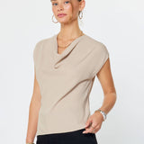 Current Air - Draped Cowl Neck Cap Sleeve Top