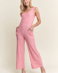 ADORA Ribbed V-Neck Wide Leg Jumpsuit with Pockets