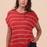 VERY J -Striped Knit Sweater Vest Top