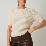 Sunday Edition by LE LIS - ROUND NECK PUFF SHORT SLEEVE CABLE SWEATER