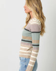 Mystree Color Block Striped Sweater Top